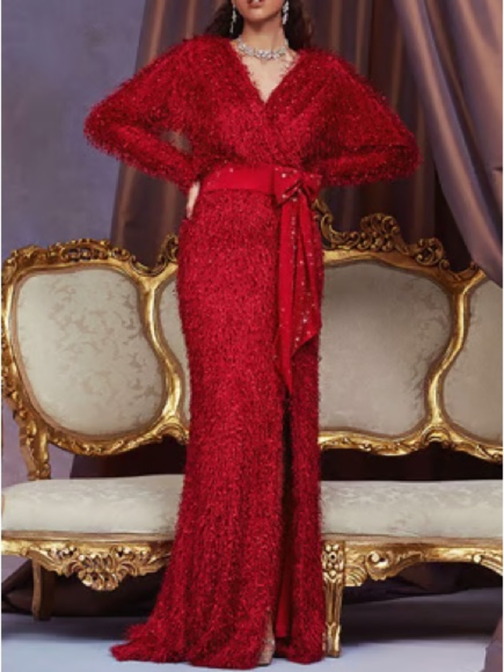 Tadashi Shoji Beya Eyelash Yarn Wrap Gown - NWT